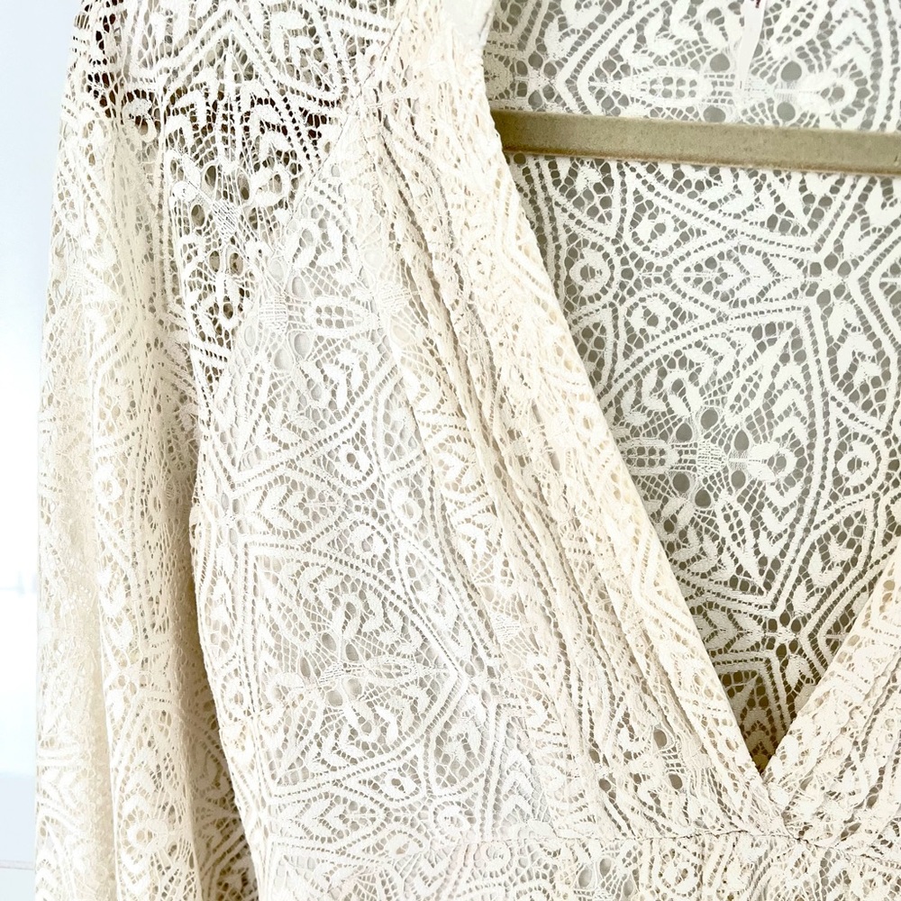 Free People White Lace V Neck Mini Dress